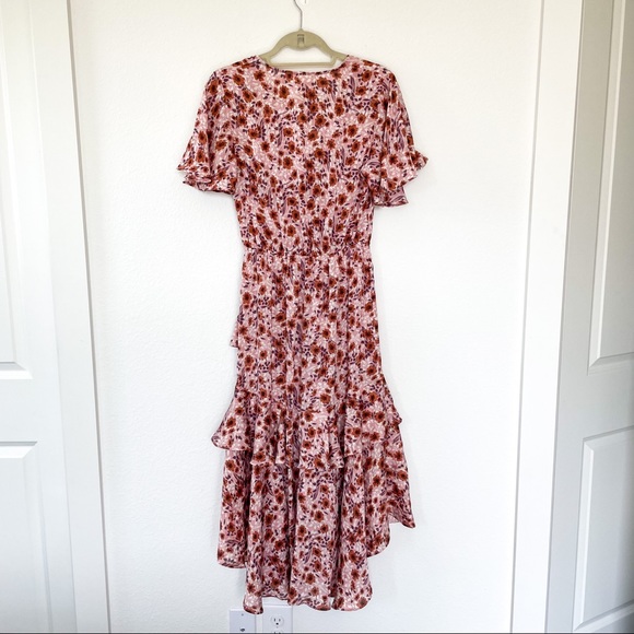 Lovestitch Liliana Ruffle Midi High Low Dress in VintageRose/Auburn - Picture 6 of 8